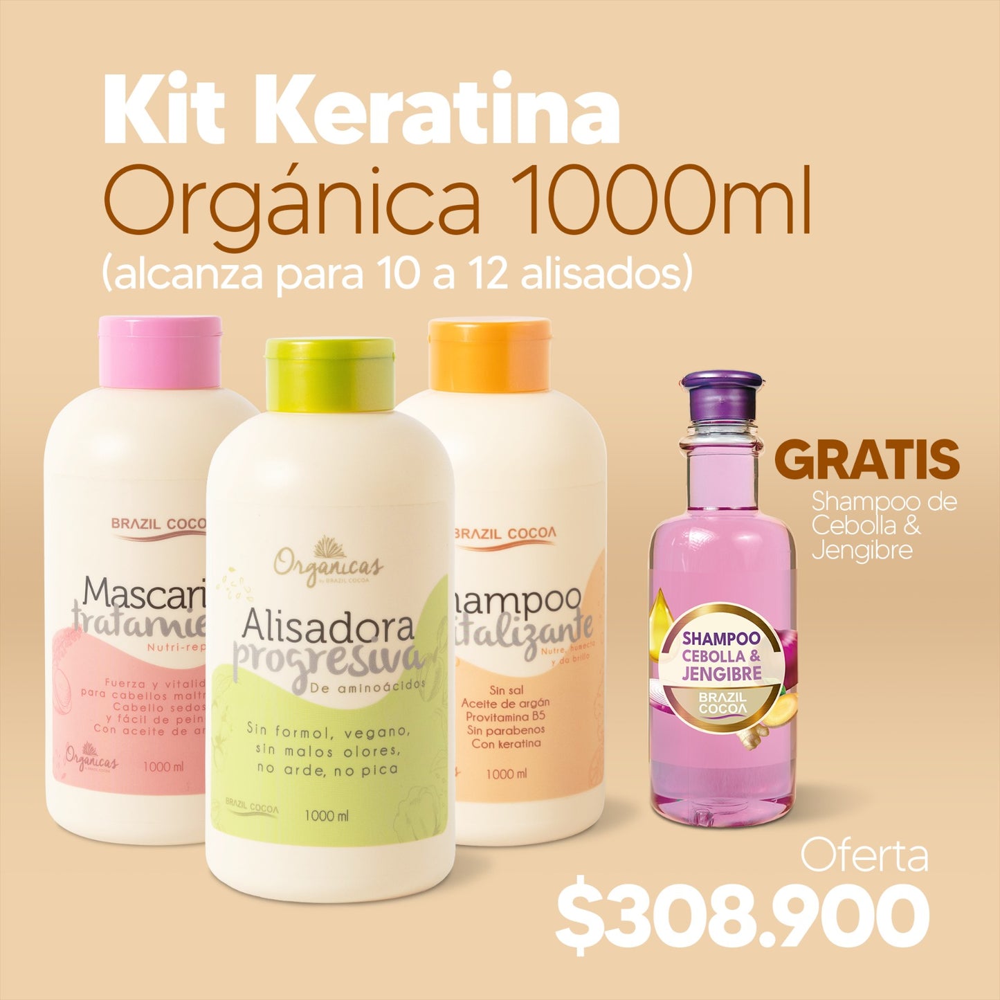 KIT ORGANICO x LITRO (Alcanza de 10 a 12 alisados)