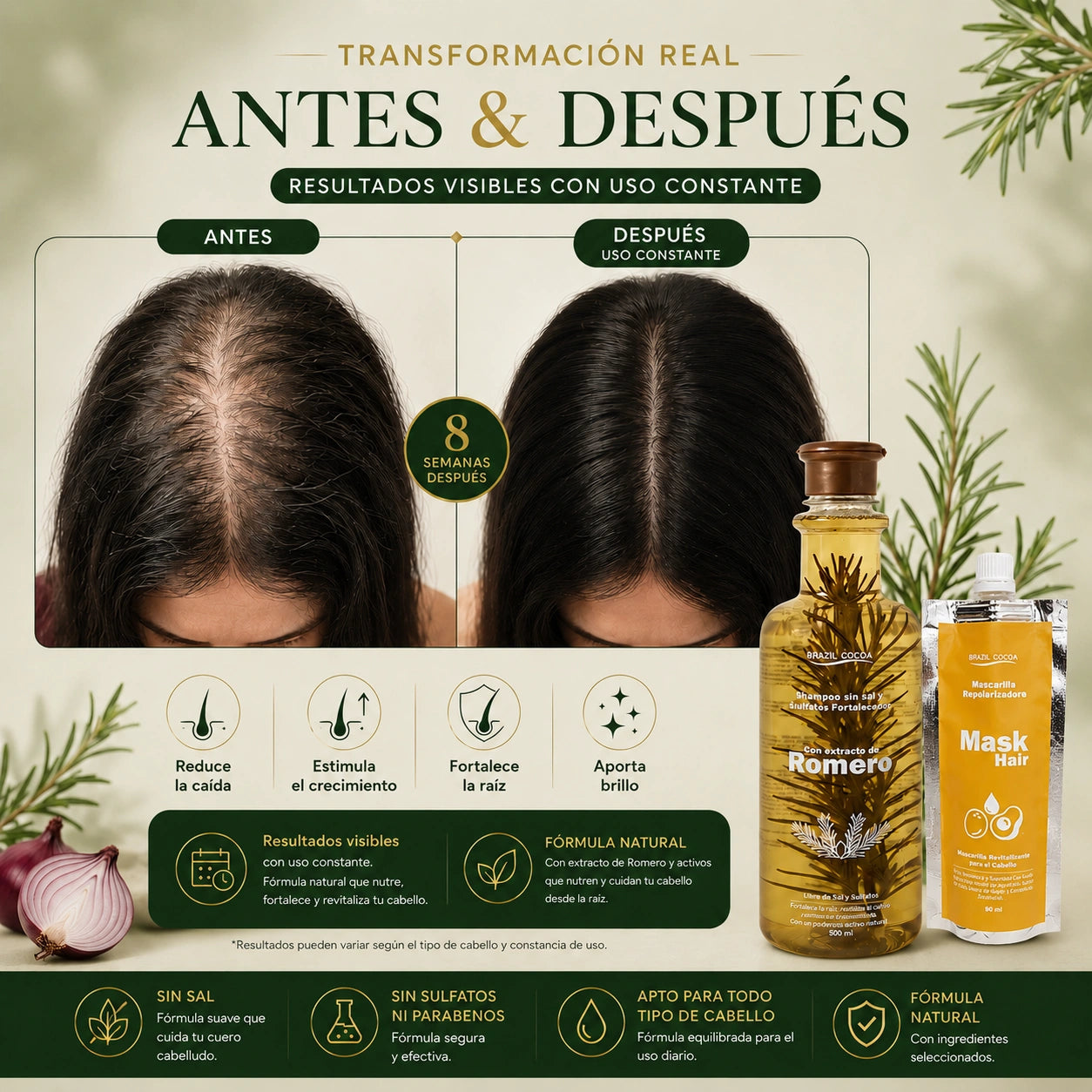 Shampoo de Romero 500ml Gratis Acondicionador de Uva X 90ml