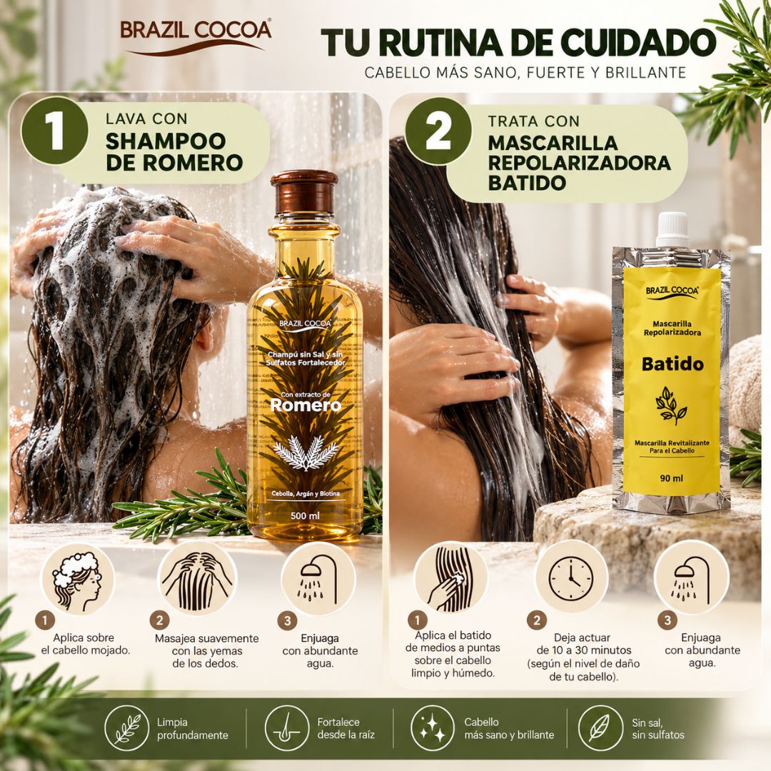Shampoo de Romero 500ml Gratis Batido Repolarizador